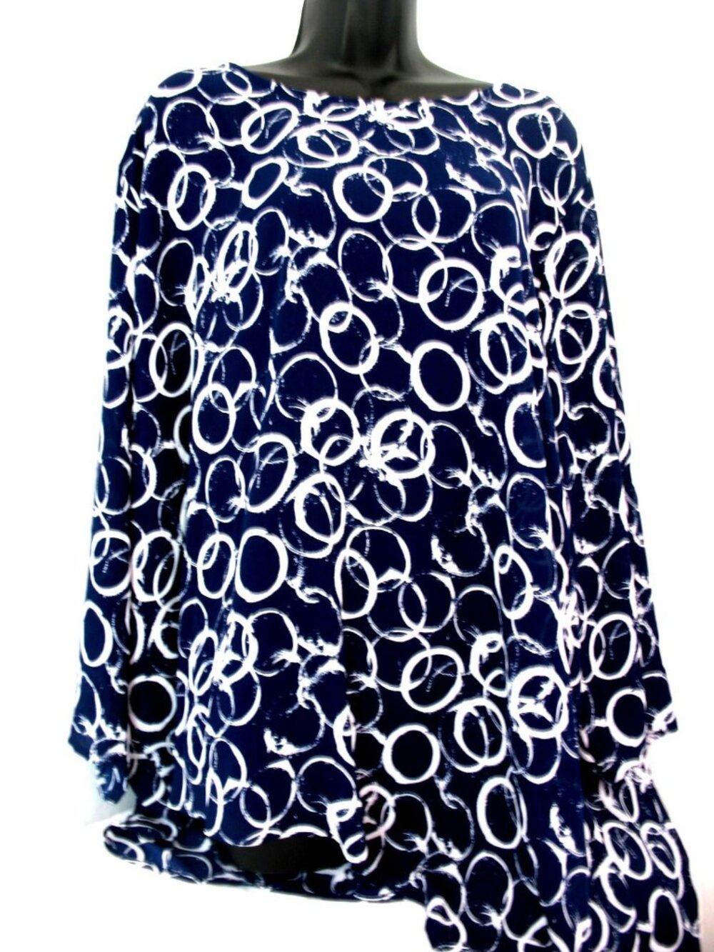 Avenue Women's Plus Size 30/32 Top Blue/White Tunic 3/4 Sleeve